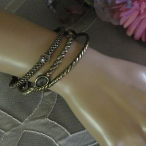 Jeweled Antique Brass Bangle Bracelets